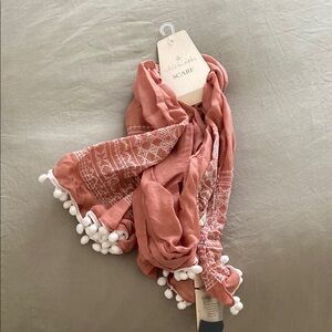 Green Label Pink Scarf with Pom Poms